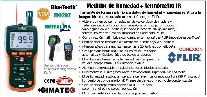 detector humedad con temp IR laser y sensor pared extech M0297 GimateG