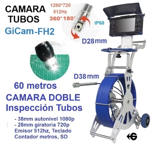 camara GiCam-FH2pro 60metros giratoria 360º de 28mm y 38mm FHD inspeccion tubos GimateG