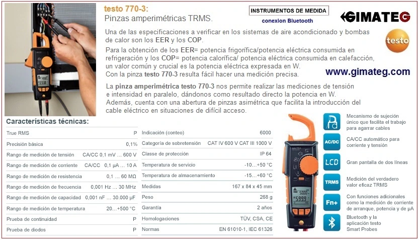 PINZA amperimetrica bluetooth a movil TESTO770.3 gimateg