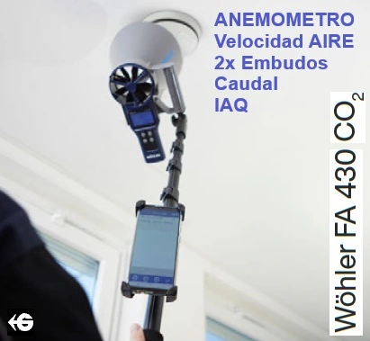 ANEMOMETRO Wöhler FA 430 CO2 con 2 embudos para salidas clima gimateg