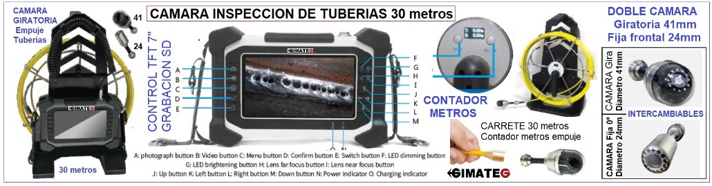 triple camara inspeccion tuberias de DN15 DN150 PTZ Gimateg