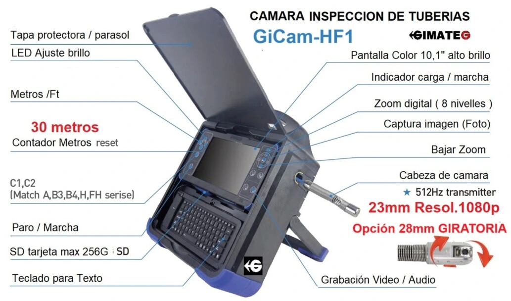 camara 23mm 1080p 30 metros inspeccion tuberias GiCam-FH1 GimateG