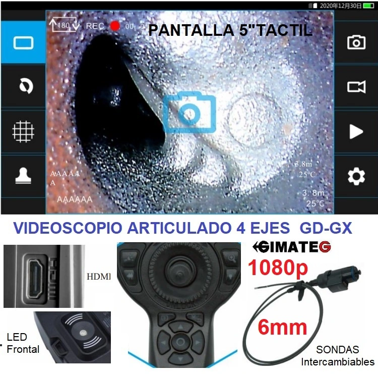 videoscopio pantalla tactil 1080p sonda articulada intercambiable GX gimateg