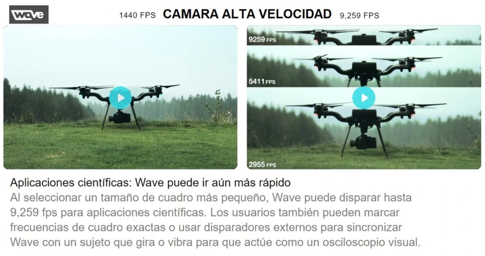 ejemplo formatos y alta velocidad video en 2K o 4K wave2T gimateG