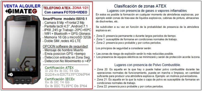 smartphone ATEX zona 1-21 camara foto  GimateG